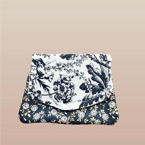 Handmade Floral Card Holder Black and White with Snap Closure and 3 Pockets